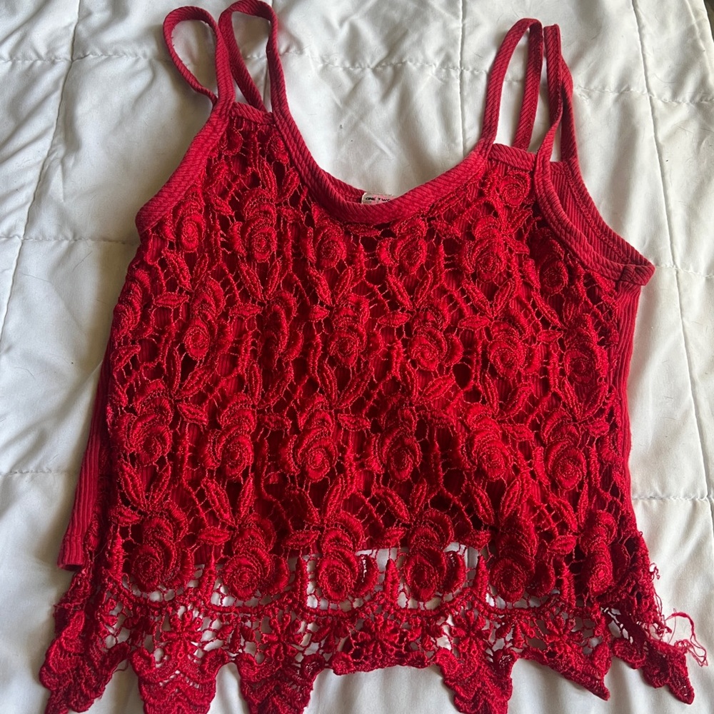 RED EMBROIDERED TOP